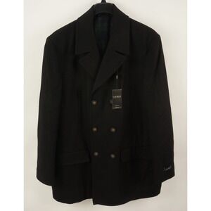 $395 Ralph Lauren Luke Wool Blend Classic Fit Double Breasted Peacoat Black 48L